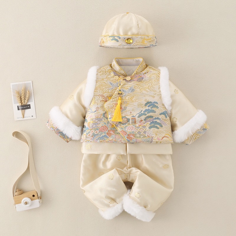 Платье для мальчиков одного года 2025 Новый день рождения для мальчика Новый китайский стиль зимняя одежда праздничный костюм 100-дневный танг костюм