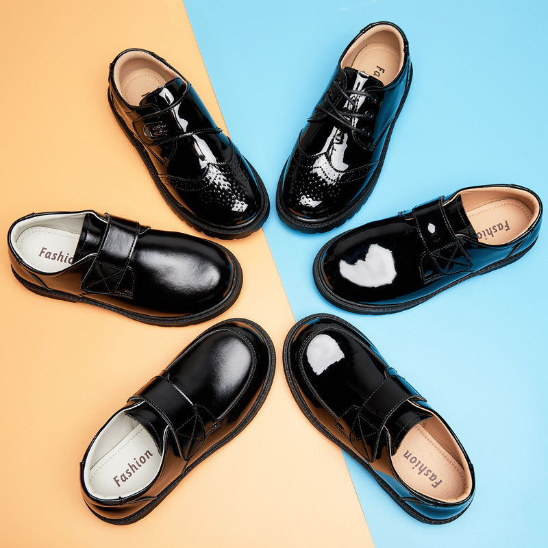 Factory direct boys leather shoes soft bottom British style primary school students black children's dress white performance shoes shoes
