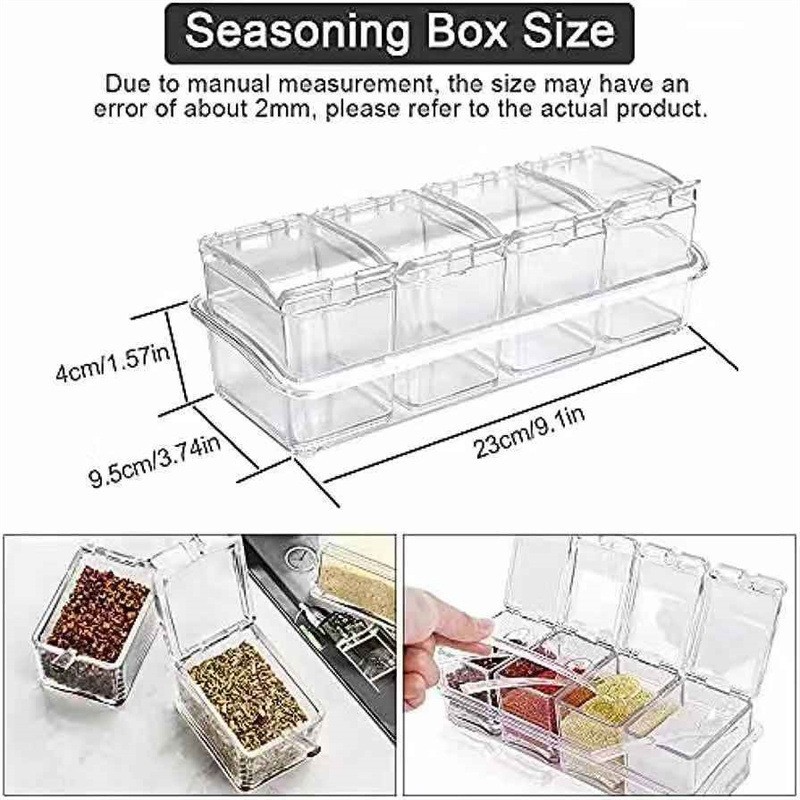 Cross-border Transparent Seasoning Box Seasoning Jar with Lid Household Kitchen Salt Sugar Msg Four-in-one Multi-piece Set Storage Bottle
