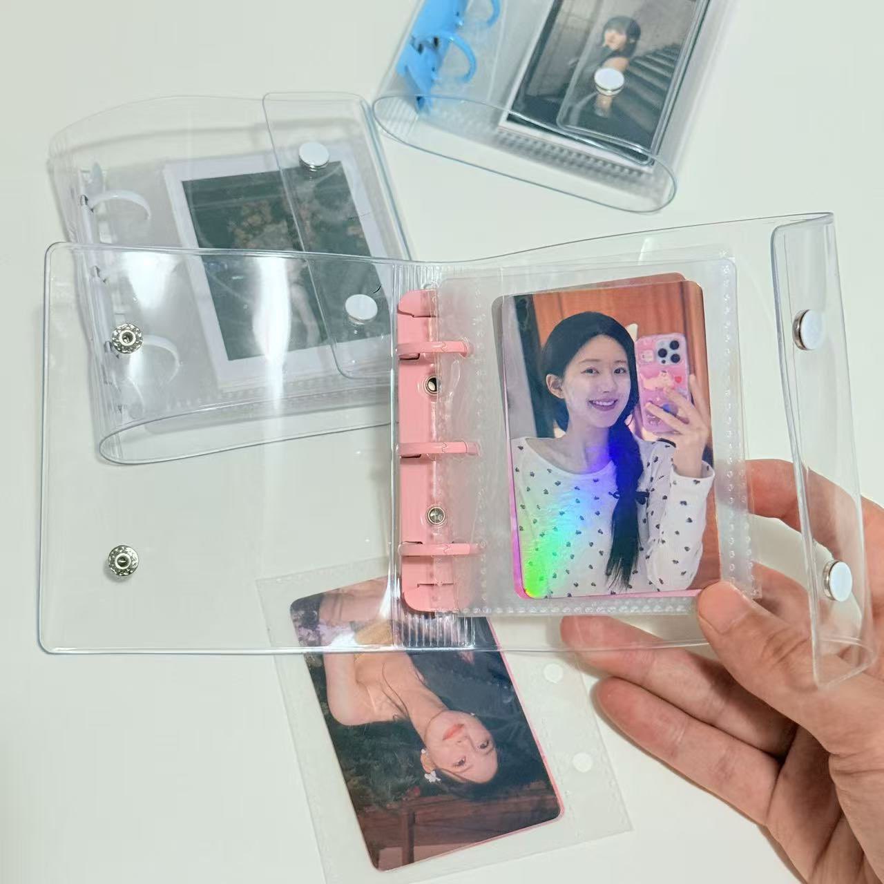 Transparent Pvc Card Album Polaroid Photo Album Loose-Leaf Double Buckle A8 Mini 3-Hole Star 3inch Single-Grids Small Card Storage Album