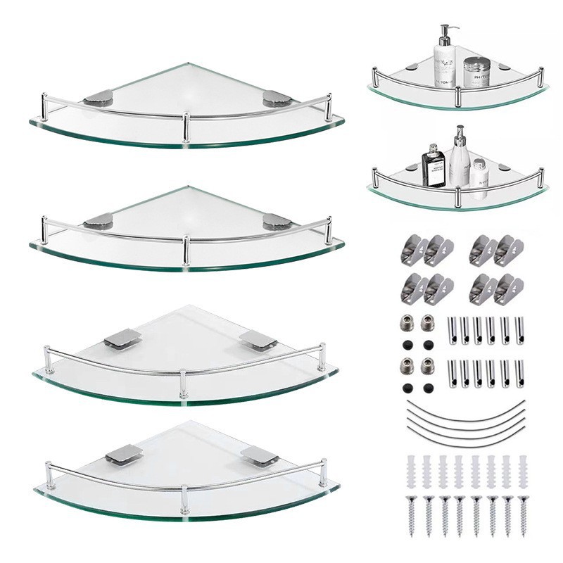 Cross-border special glass tripod bathroom stainless steel storage rack bathroom storage rack toilet double-layer corner rack