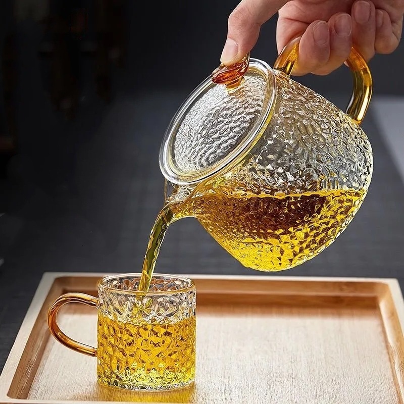 Hammered Glass Tea Infuser with Handle Tea Cup Household Teapot Home Hospitality Heat-Resistant Kung Fu Tea Set