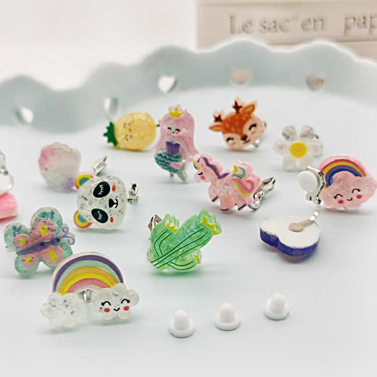 [Can] Cross-Border Hot-Selling Cartoon Kidsren's Anti-Pain Ear Clips Cute Unicorn Mermaid Pierced Earrings