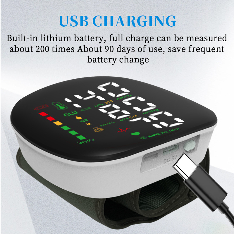 Cross-Border Large-Screen Wrist Electronic Sphygmomanometer Household Blood Pressure Measuring Instrument Medical High-Precision Intelligent Pressure Measuring Instrument Wholesale