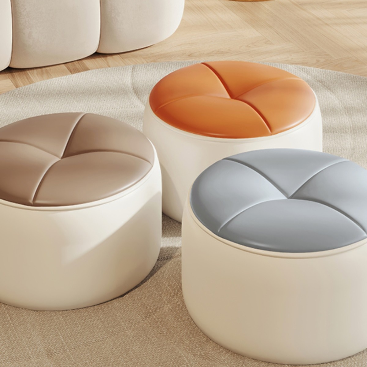 Низкий табурет из массива дерева для дома, табурет для смены обуви, кожаный табурет, легкий люксовый пуф для гостиной, модный маленький табурет, круглый столик