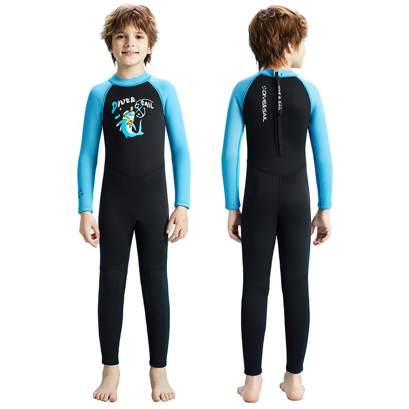 Children's Wetsuit 2.5mm Boys' One-Piece Swimsuit Long-Sleeved Cold-Proof Wetsuit Warm Snorkeling Surfing Wetsuit