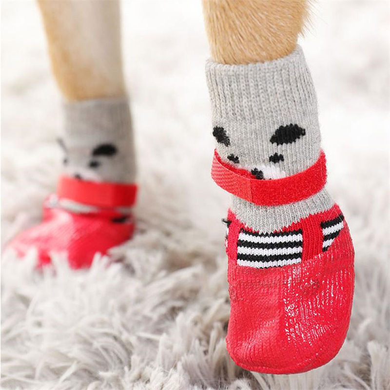 Pet Waterproof Socks, Dog Silicone Rain Boots, Cat Non-Slip Wear-Resistant Shoes and Socks, Outdoor Sports Dog Shoes, Warm Cartoon