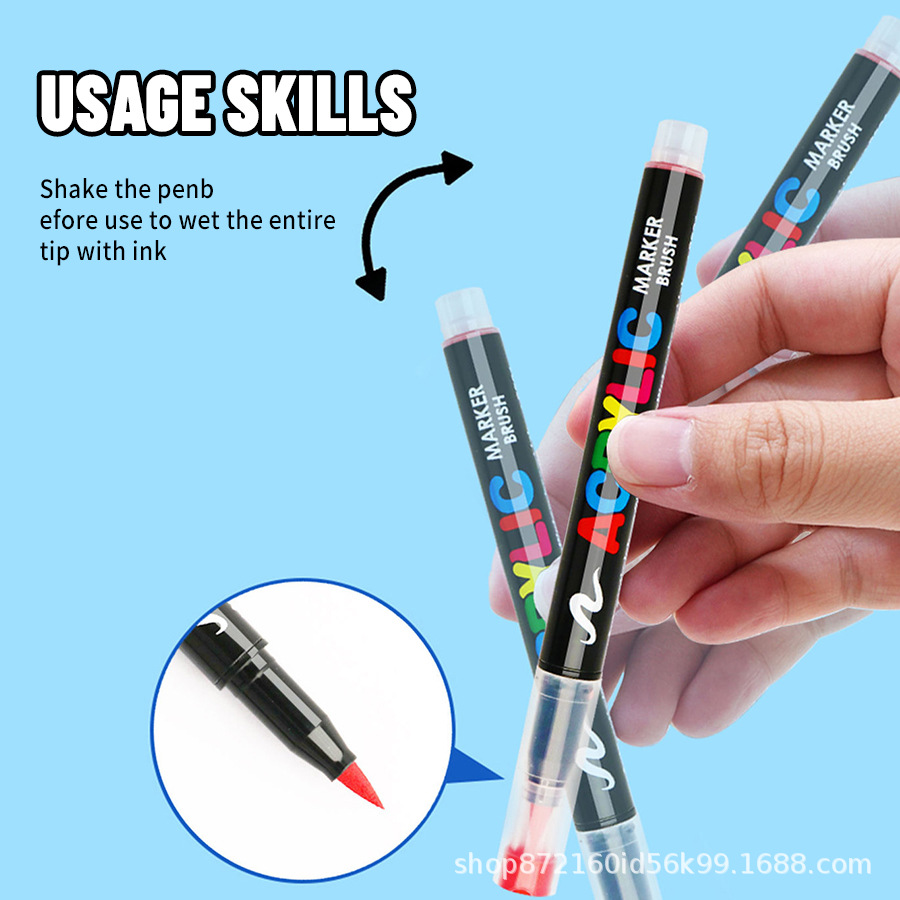 Cross-Border Direct Liquid Acrylic Marker Soft Tip DIY Graffiti Professional Brush 24 Colors 48 Colors Free Press Set