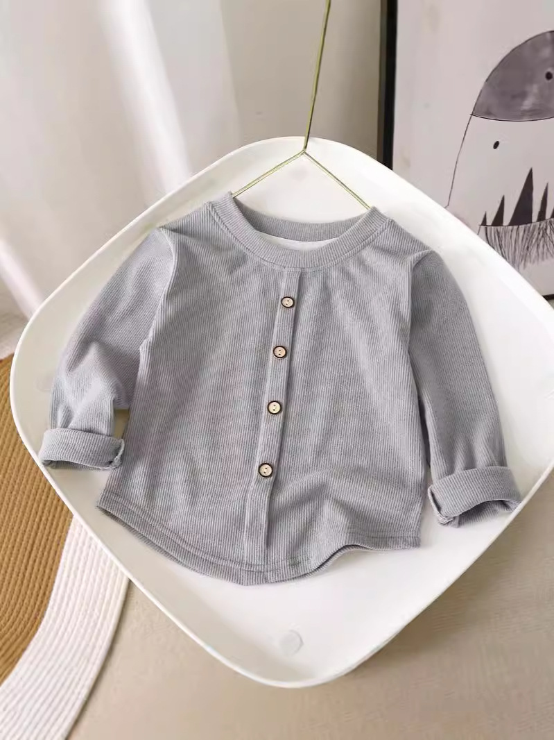 Girls Sweet Long-Sleeved T-Shirt 24 New Pullover Bottoming Shirt Kidsren's Pit Strip Stretch Button Warm Top Wholesale