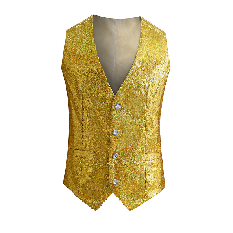 Sexy Export Sequin Vest Men's Performance Clothing Stage Performance Host Chorus Nightclub Sequin Vest Waistcoat
