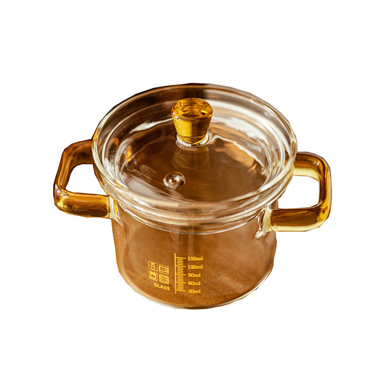 Thickened High-Temperature Resistant Double-Handle Anti-Scalding Soup Pot Milk Pot High Borosilicate Household Transparent Microwaveable Glass Stew Pot with Lid