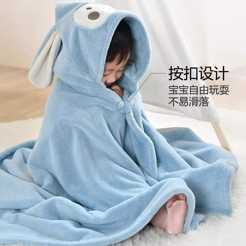 Cartoon embroidered coral fleece bath towel can be worn bathrobe baby hat cape soft absorbent bath towel