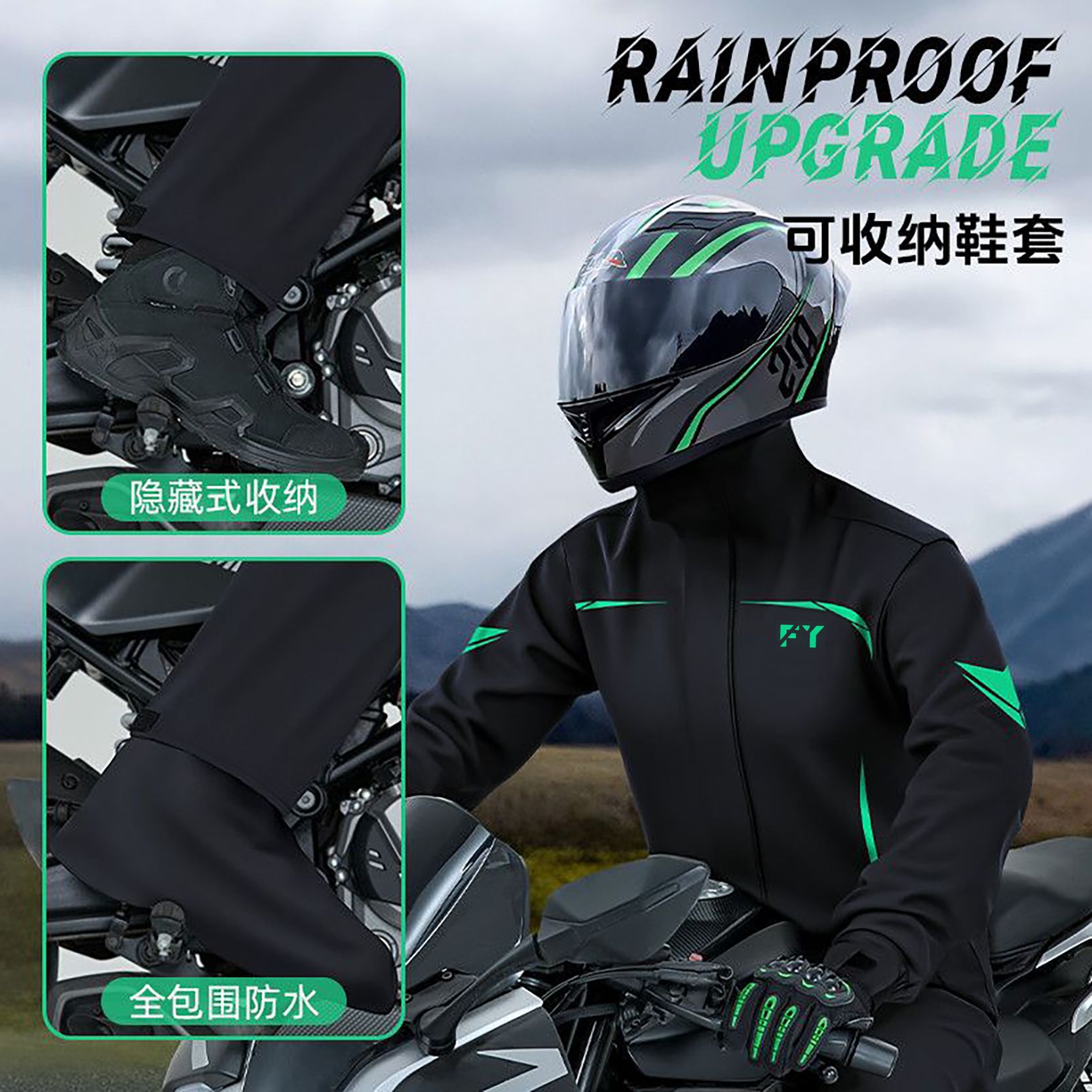 Raincoat and Rain Pants Set for Men, Adult Outer Wear Split Take-Out Single Long Protective Full-Body Rainproof Raincoat
