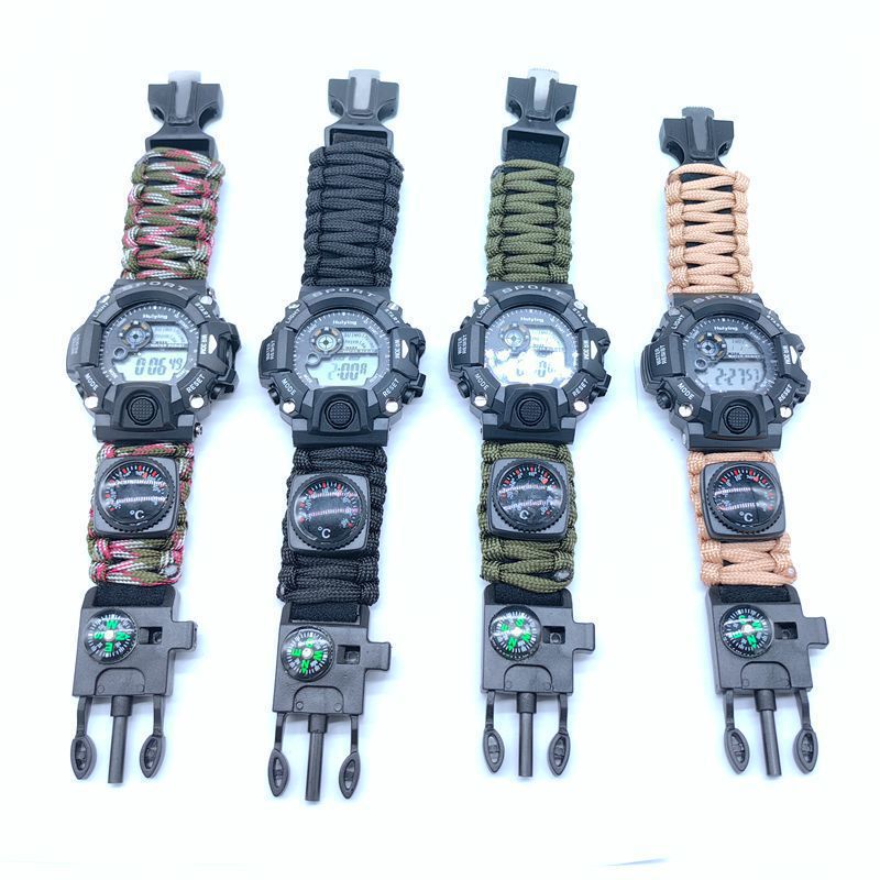Spot Paracord Waterproof Watch Multifunctional Outdoor Survival Paracord Bracelet Adjustable Outdoor Camping Adventure Bracelet