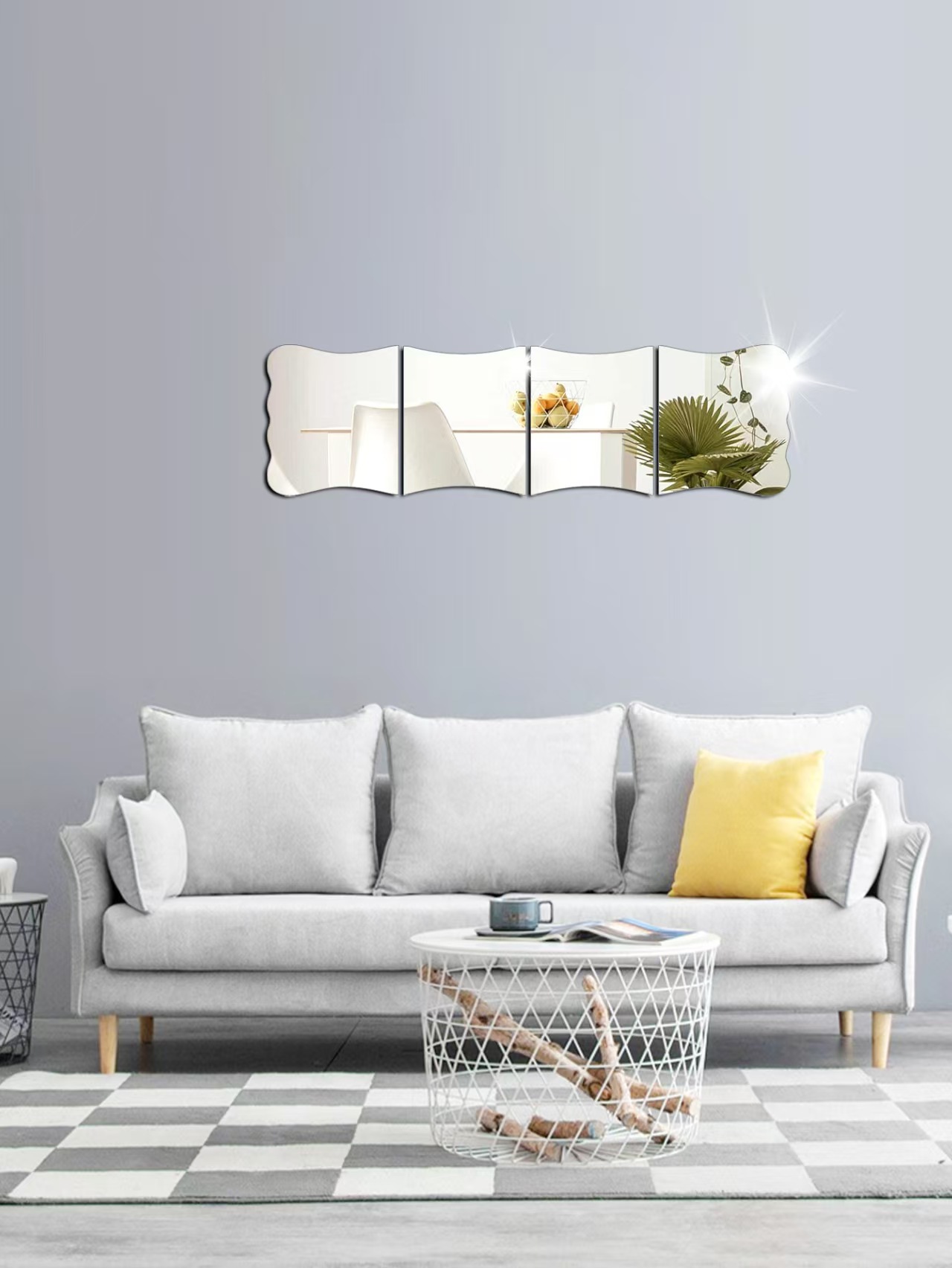 Acrylic Mirror Wall Stickers, Four Multi-Sided Mirrors, Morandi Bedroom Cross-Border Decoration, Three-Dimensional Soft Mirrors