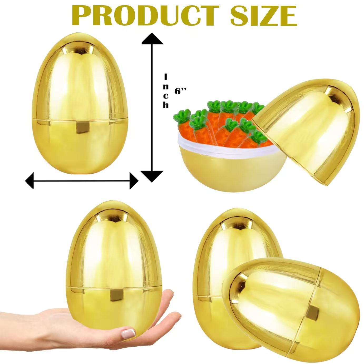 Easter 6inch Painted Electroplated Eggs 10Cm*15Cm Plastic Golden Eggs Electroplated Large Eggs with Opening Electroplated Gold