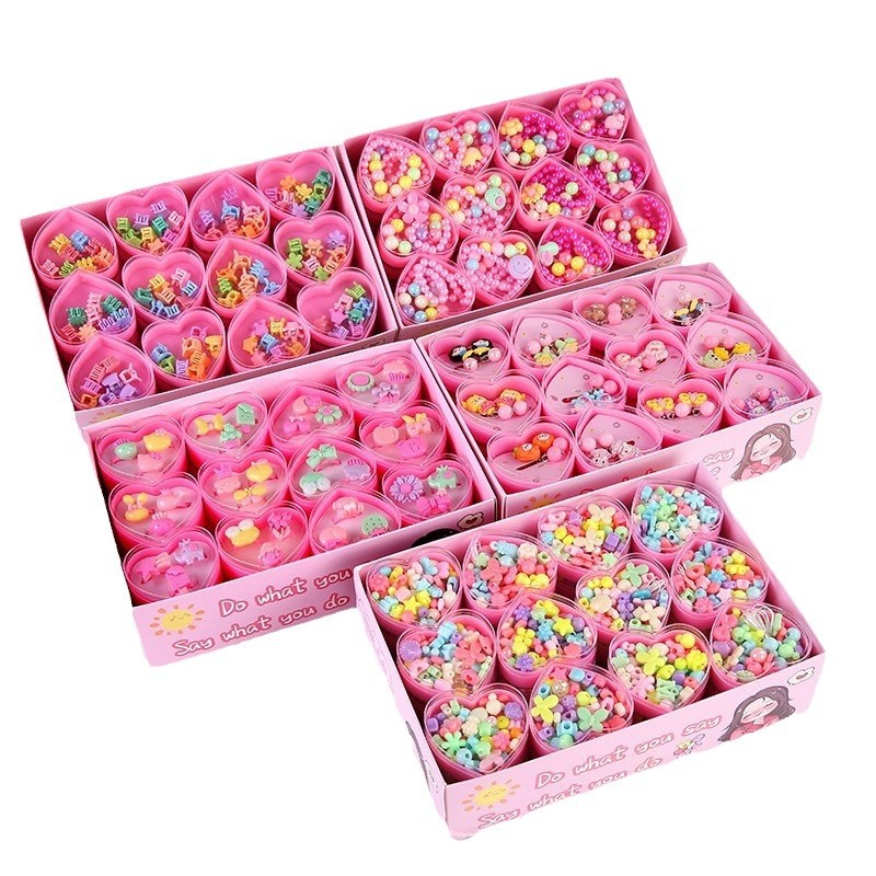 Cross-Border Children's Jewelry Cartoon Peach Heart Plastic Earrings Ring Grabber Beaded Necklace Bracelet Plastic Jewelry Wholesale