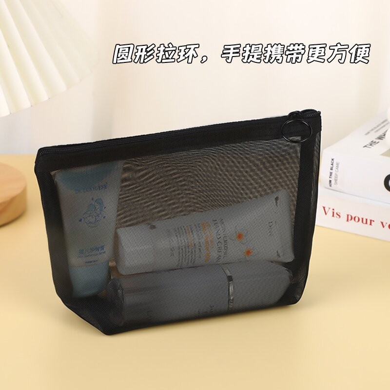 Cross-Border Mesh Cosmetic Bag Storage, High-End Transparent Storage Bag, Convenient Travel Large-Capacity Toiletry Bag Three-Piece Set
