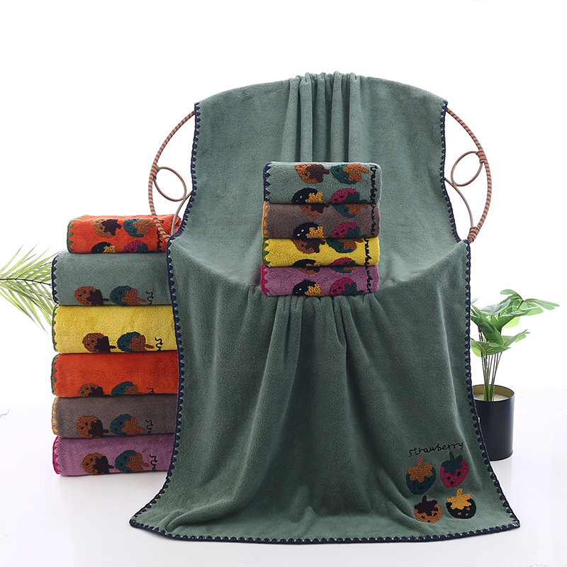 Strawberry Towel Embroidered Coral Fleece Towel Bath Towel suit Increase Thickened Household Bath Towel Gift Factory Wholesale