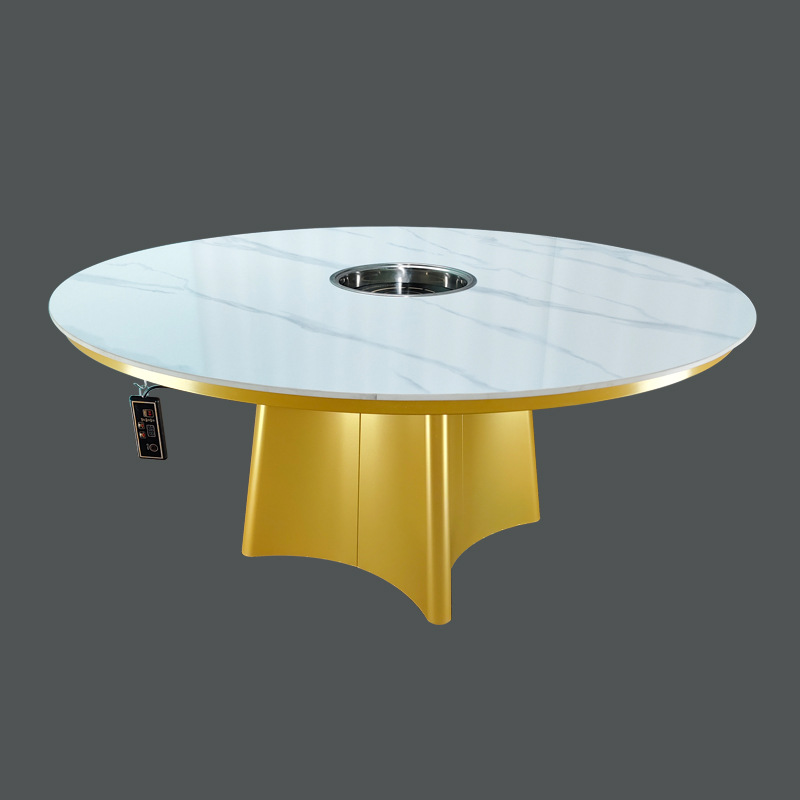 Spot Slate Dining Table Home Induction Cooker Hot Pot Table Stainless Steel Hardware Table Legs Italian Light Luxury Simple Restaurant