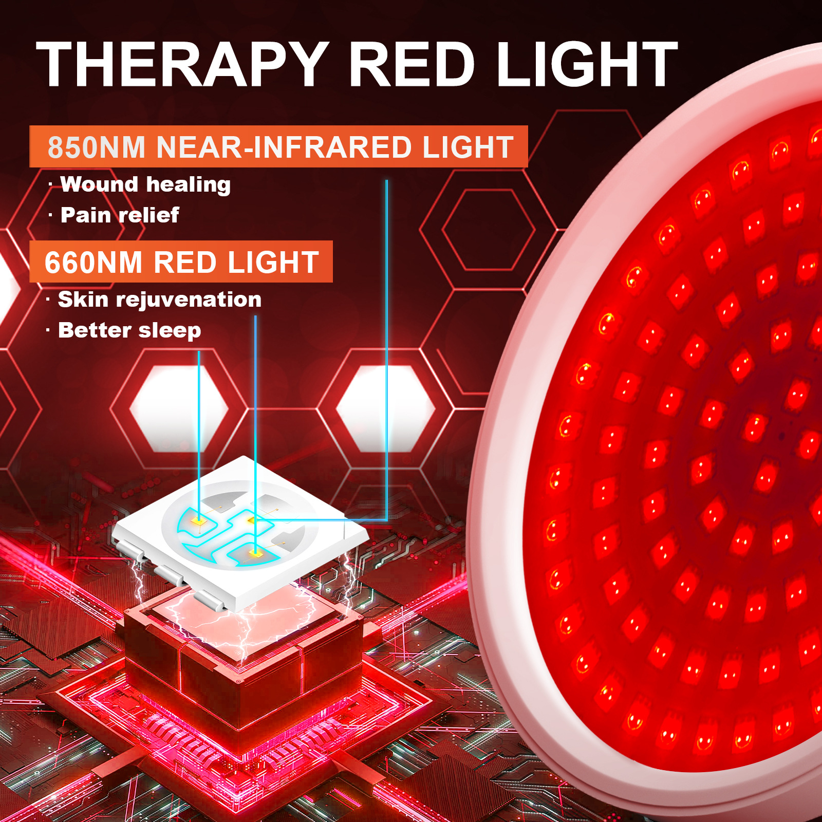 Red Light Physiotherapy Lamp Cross-Border Hot Compress Physiotherapy Lamp Wholesale 100Led Two Different Waves Can Be Timed Dimming and Beauty