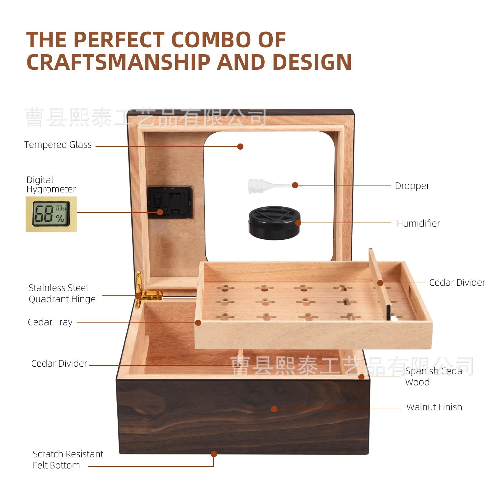 Wooden Cigar Box Cigar Moisturizing Box Transparent Cigar Storage Box Cigar Collection Box Direct Supply Factory