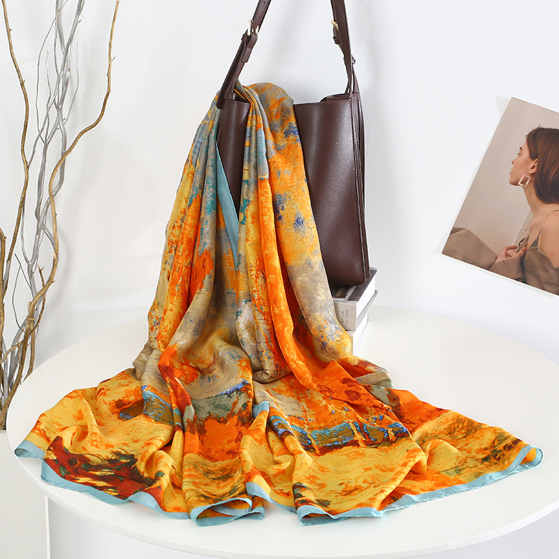2025 New Summer Silk Scarf for Women, Brocade Printed Long Thin Shawl, Decorative Scarf, Beach Scarf