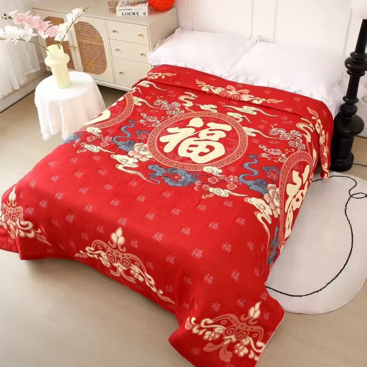 Новогоднее красное покрывало, жаккардовое, многослойное, одеяло для взрослых, свадебный комплект