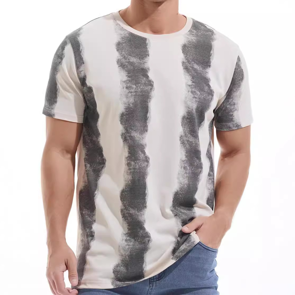 Мужская модная футболка с коротким рукавом, 3D цифровая печать, полосатый стиль, новая европейская и американская мода