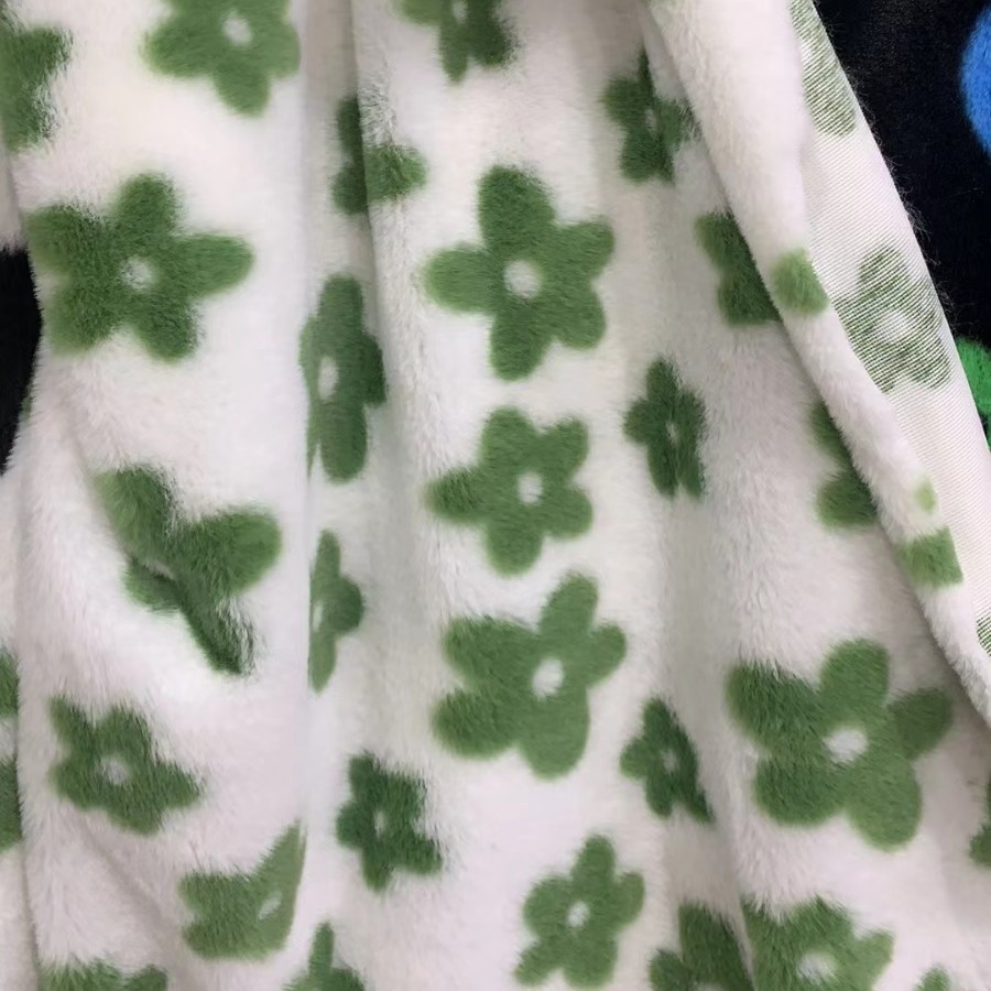 in stock small rabbit fur plum flower rabbit velvet printed plush children's clothing coat shoes and hats toy fabric