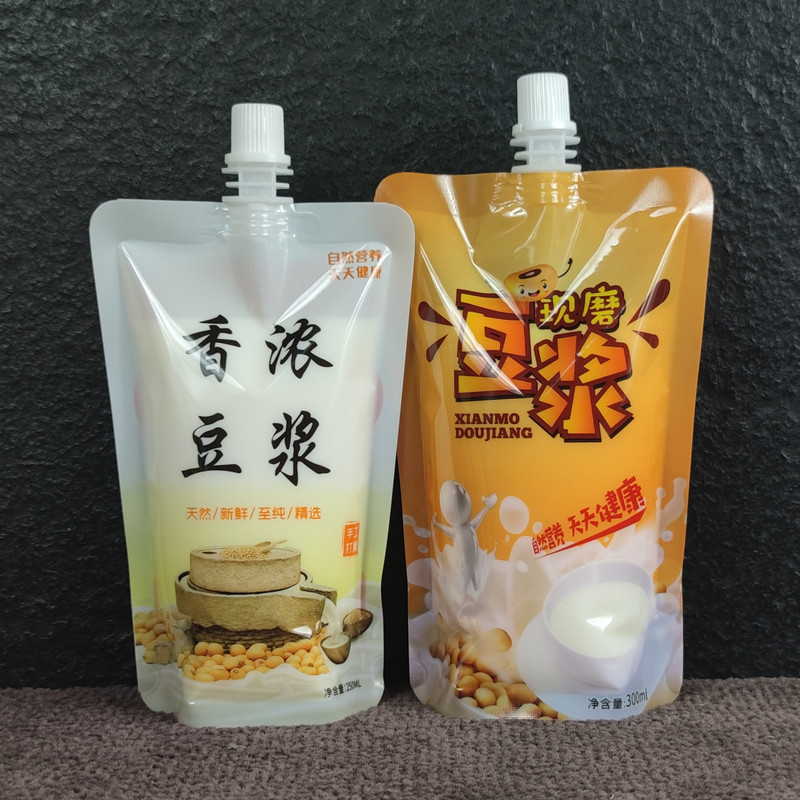 Original ground soybean milk bag self-supporting suction nozzle bag disposable commercial self-sealing bag fragrant soybean milk packaging bag wholesale