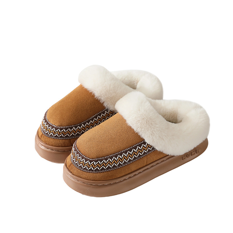 Cross-Border New Lace Fashion Home Cotton Slippers Wholesale Women's Indoor Warm Slippers Non-Slip Autumn and Winter Plus Velvet Cotton Shoes