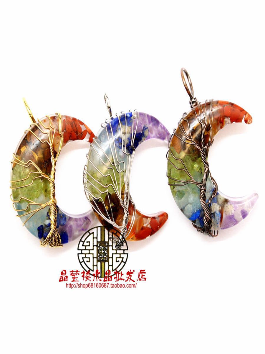 Cross-Border Export Jewelry Winding Resin Crystal Gravel Moon Pendant Necklace Life Tree Jewelry Ornaments for Men and Women