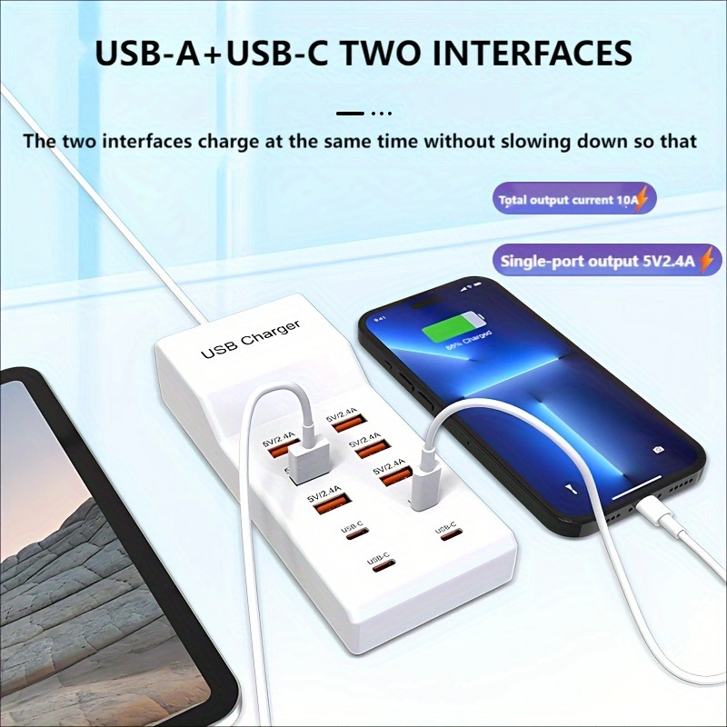Cross-Border 50W Multi-Port Charger Mobile Phone Tablet Headphone Speaker USB Multi-Port Socket Charger