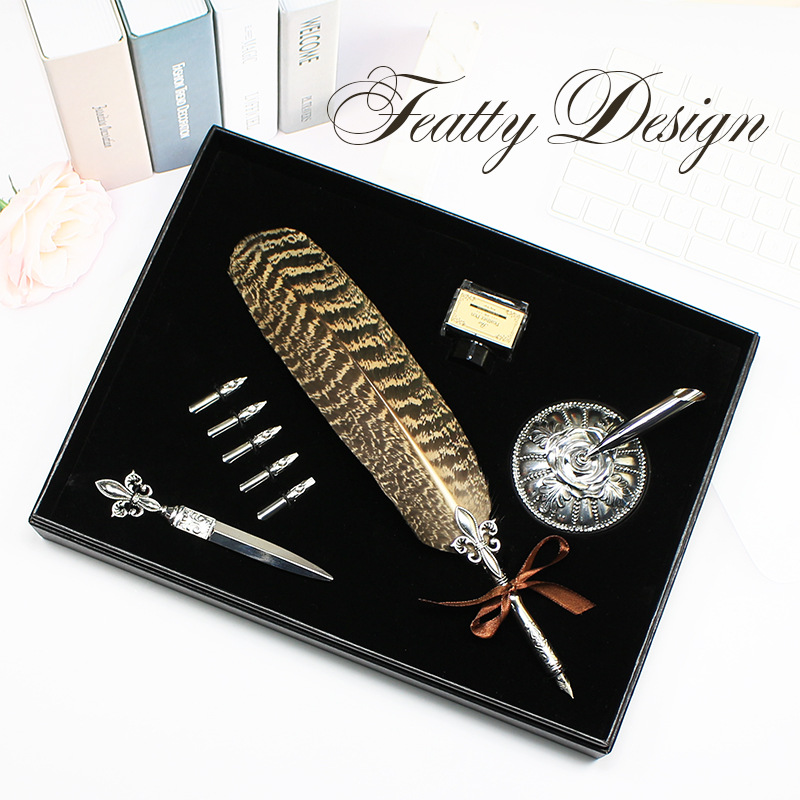 Набор перьевой ручки T20YE-L2, европейский ретро, открывалка для писем, подарок на выпускной, перо с хвостом павлина