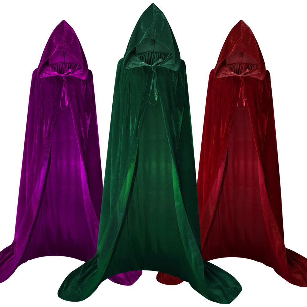 Halloween Hooded Cloak Witch Wizard Kidsren Adult Velvet Cosplay Holiday Cos Suit