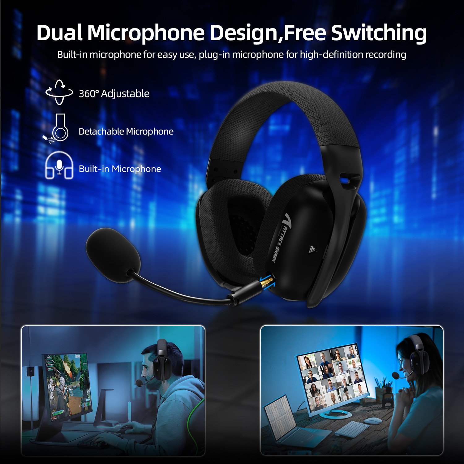 Attack Shark L80Pro Wireless Bluetooth 2.4g Three-Mode Wired Lightweight Head-Mounted Computer Gaming Headset with Microphone