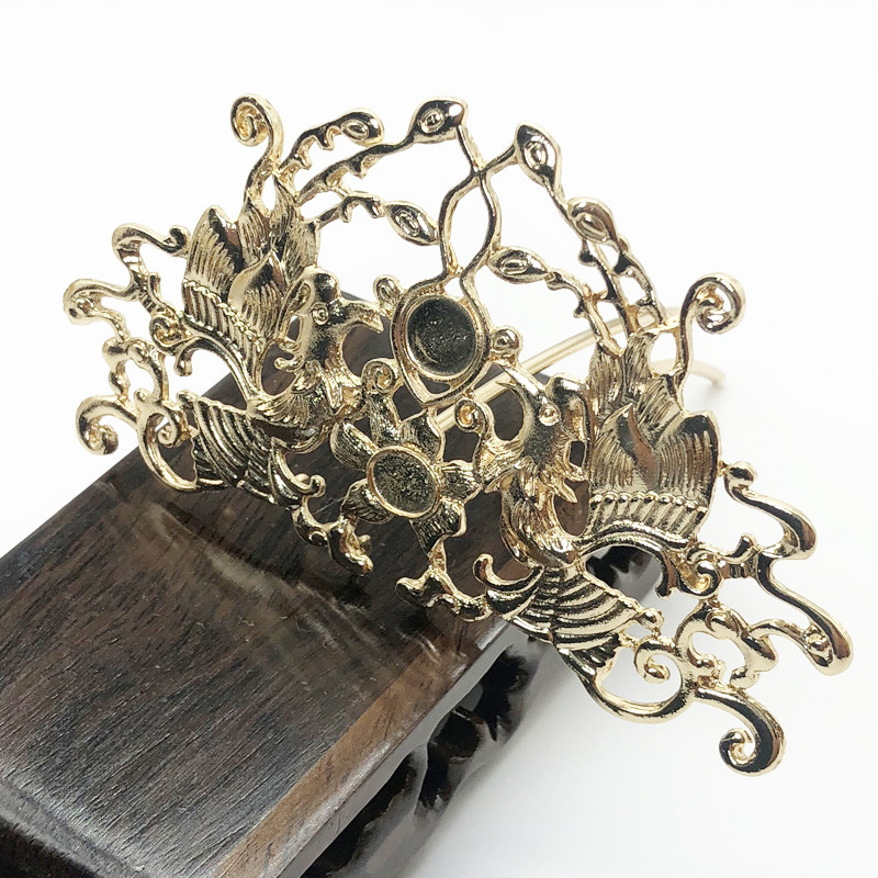 DIY jewelry accessories retro palace step alloy double Phoenix Chengxiang hair crown hairpin main material factory outlet