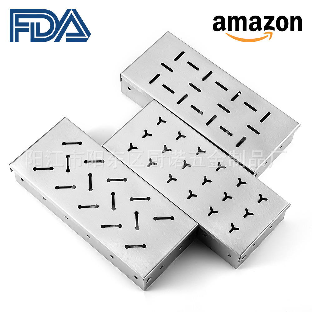 Cross-Border Hot Selling Stainless Steel Smoker Box Amazon Bbq Grill Oven Grill Multi-Pattern Smoker Box