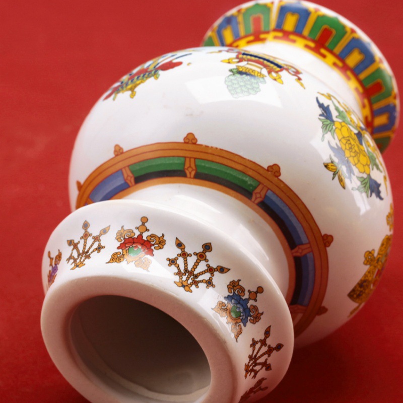 Ceramic Xizang-style Eight Auspicious Treasure Bottle Treasure of Wealth Treasure Bottle for Buddha Front Home Decoration Ceramic Dragon King Treasure Bottle