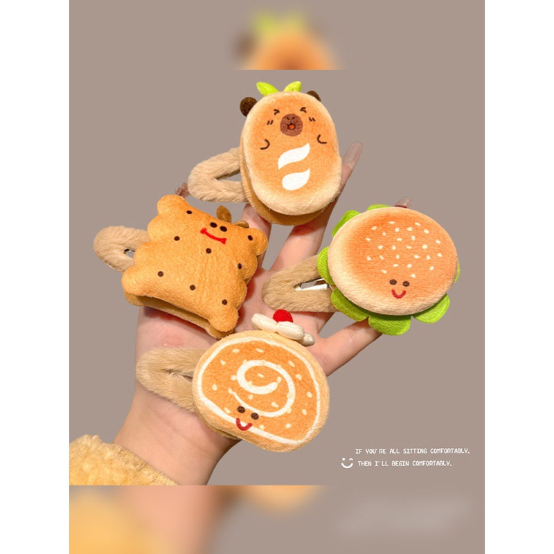 Детская мультяшная заколка-бургер, плюшевая, для девочек, для боковых челок, клипса для волос, милые аксессуары для зимы