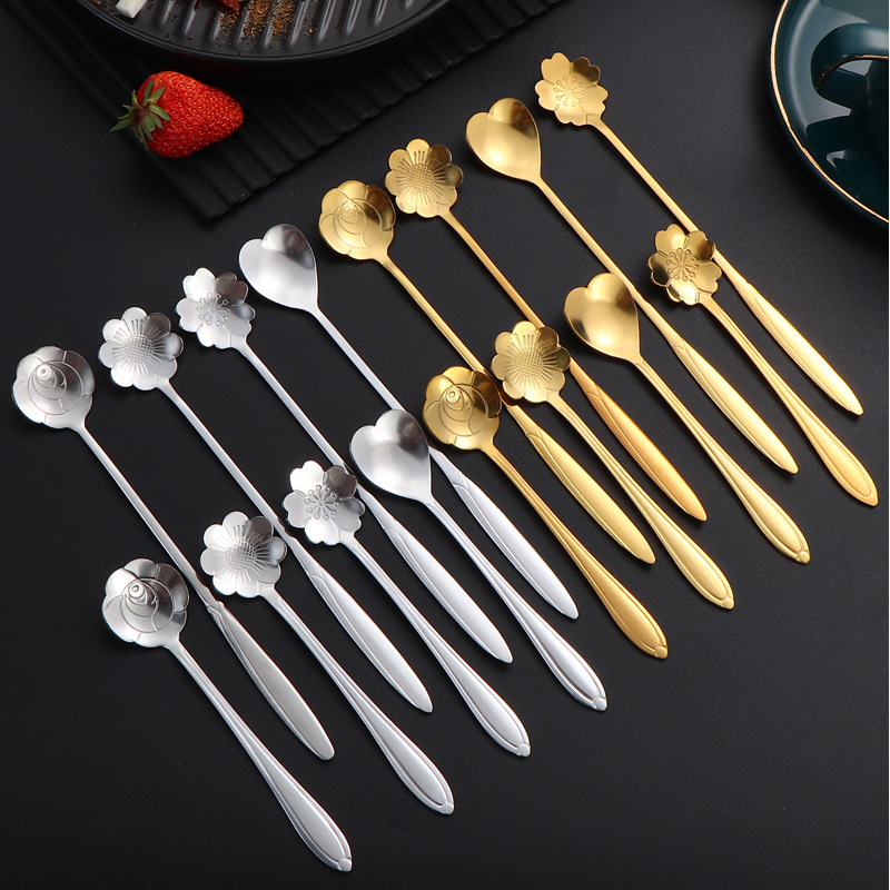 Ложка из нержавеющей стали, с цветком сакуры, креативная, для размешивания кофе, десертов, подарок