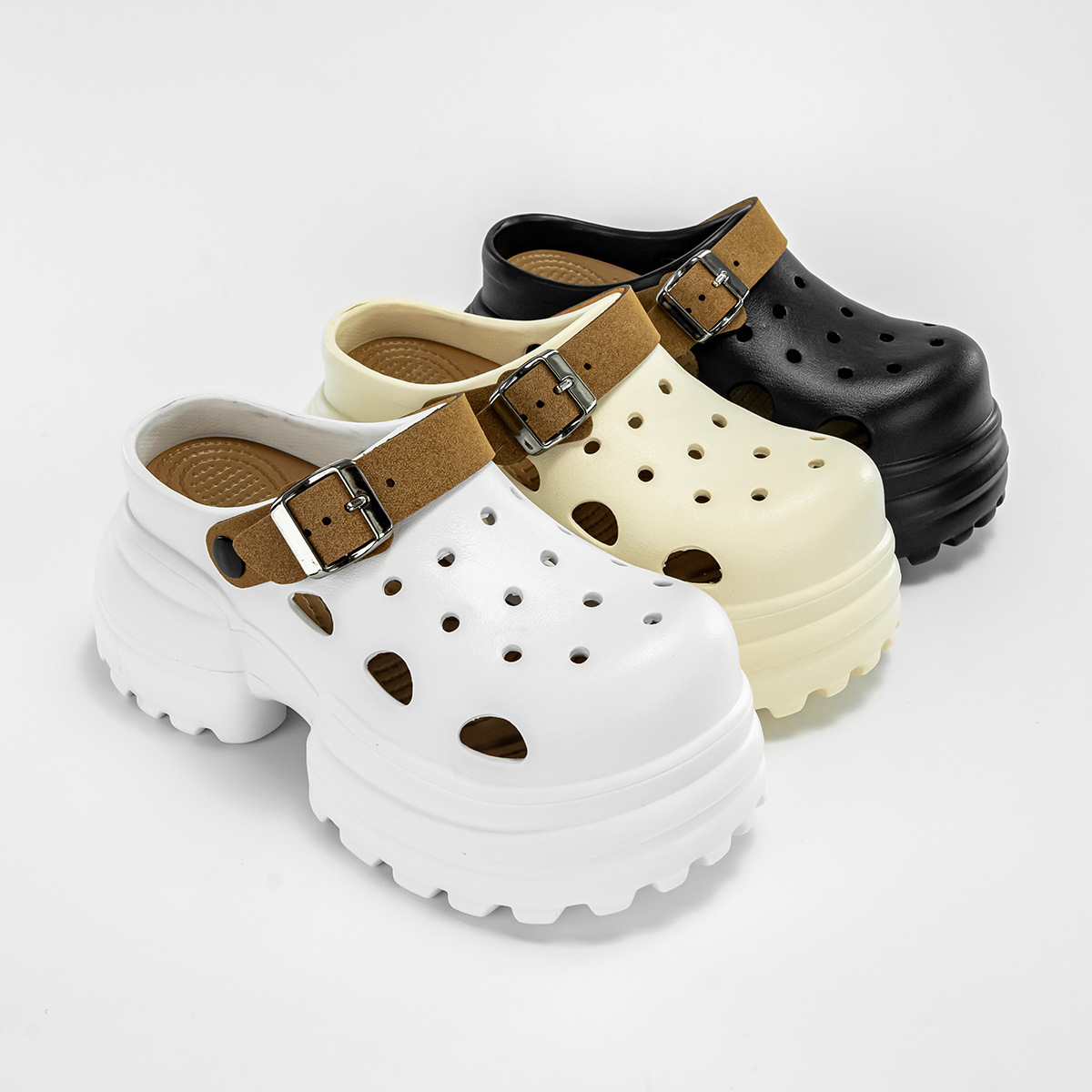 Super High-Heeled Eva Stepping on Poop, Outdoor Garden Shoes, Beach Shoes, Summer Two-Wear Sandals, DIY Thick-Soled Clogs for Women