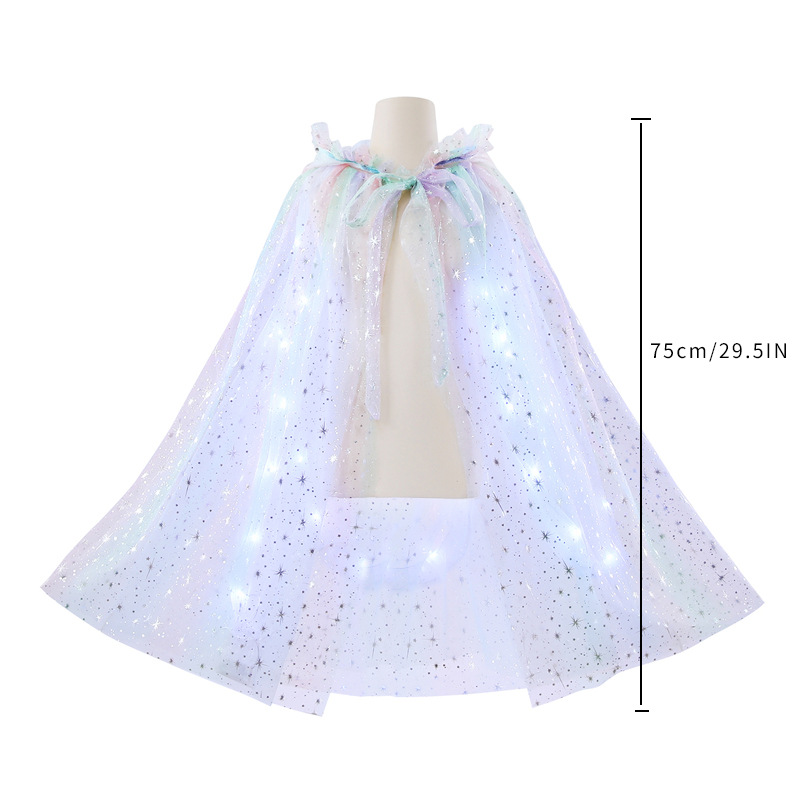 Dropshipping Elsa Colorfulful Shawl with Lights and Luminous Cloak Halloween Costume Cross-Border Led Light Anna Hooded Cloak