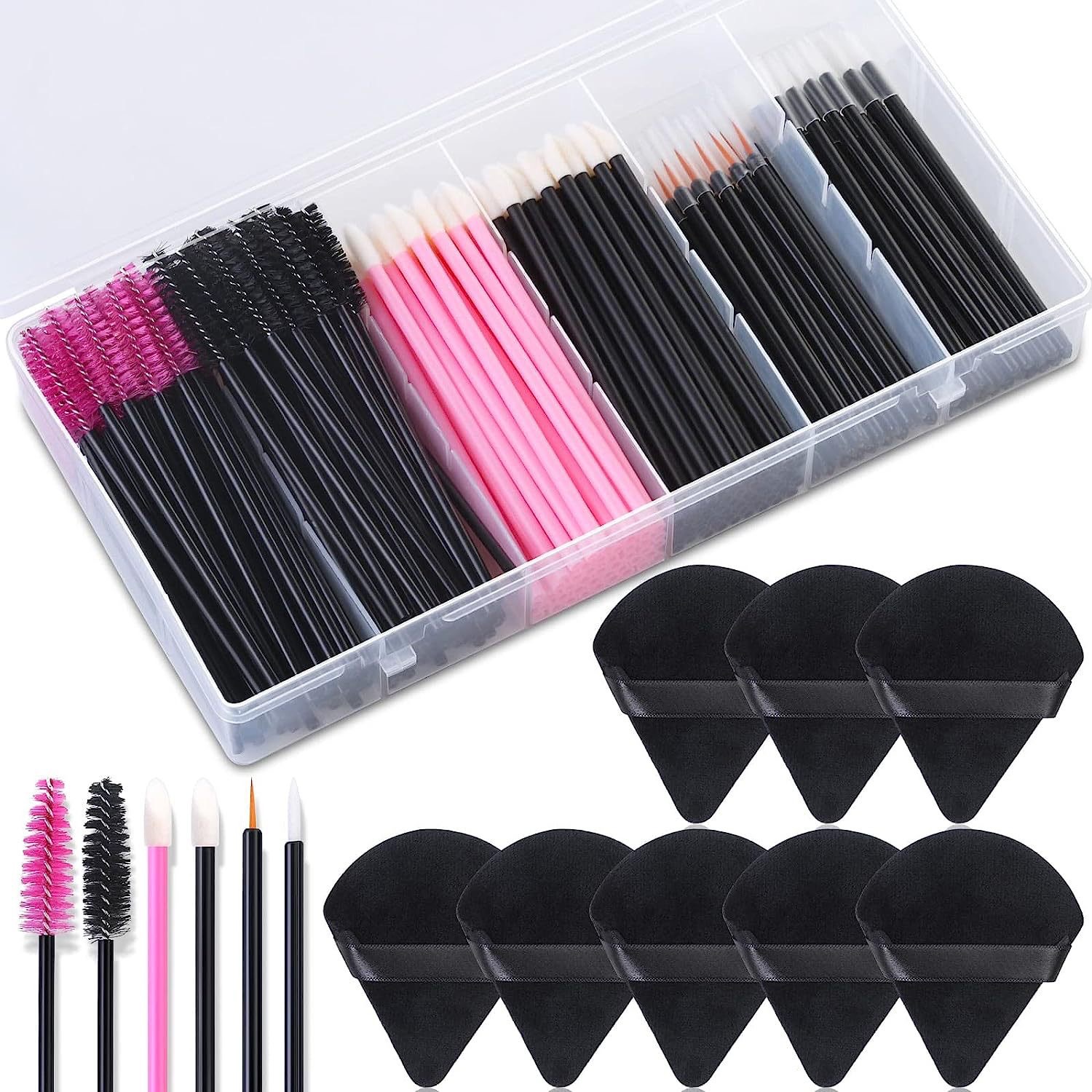 Disposable Makeup Tool Set Eyelash Brush Eyebrow Brush Lip Brush Palette Duckbill Hairpin Triangle Powder Puff