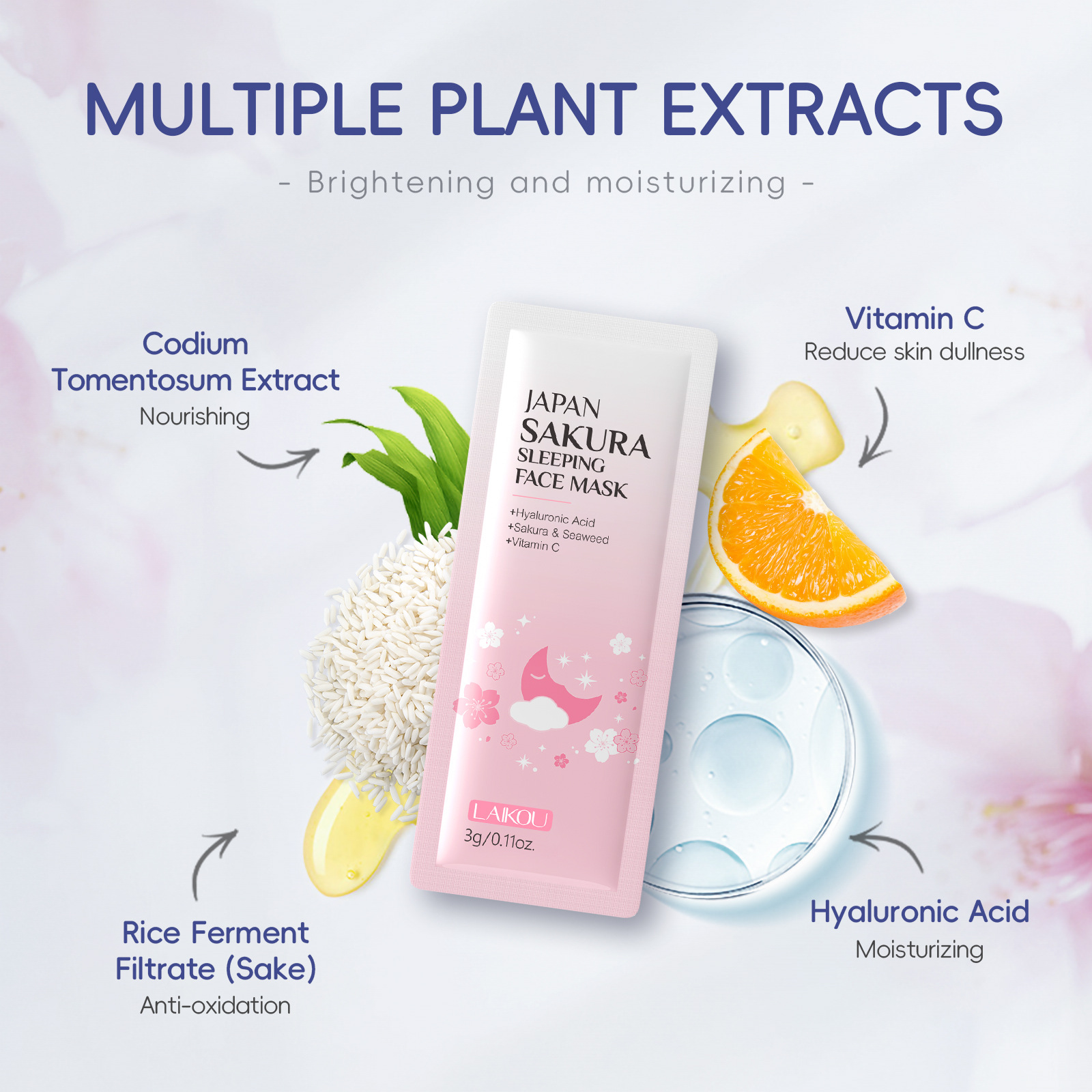 LAIKOU Cherry Blossom Sleep Mask 3g Trial Pack Factory Wash-free Moisturizing Hydrating Moisturizing Travel Pack