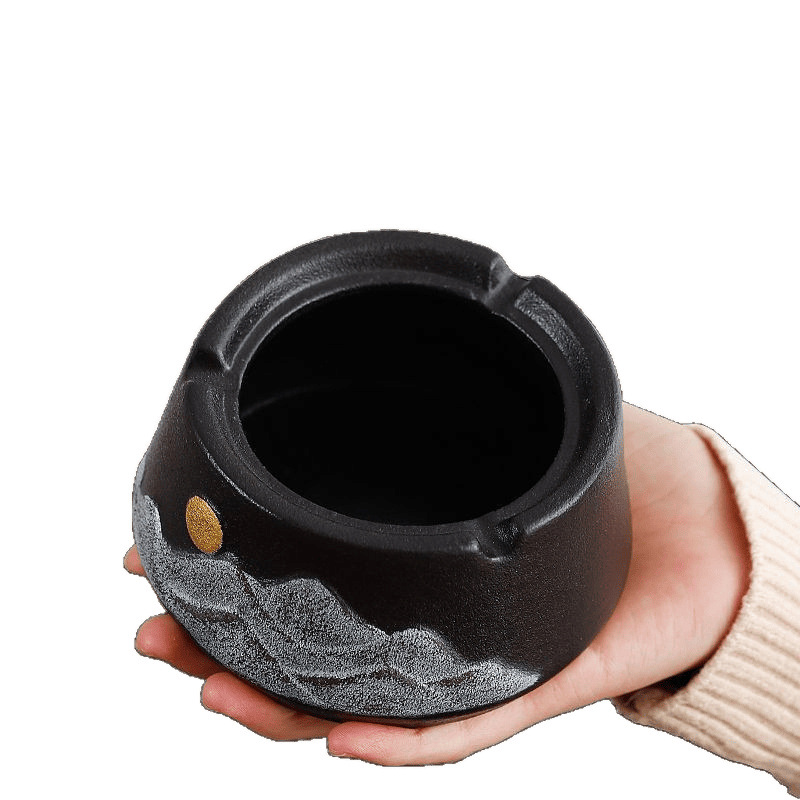 Light Luxury Ashtray Black Pottery Creative Ceramic Cigarette Cup B&B Hotel Home Living Room Tea Table Windproof Ashtray with Lid