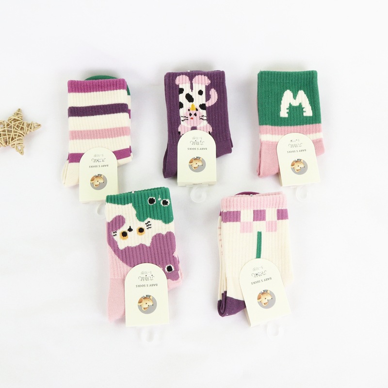 Six-Fingered Mouse Children's Socks Wholesale 25 Autumn and Winter Combed Cotton Girls' Baby Mid-Tube A-Class Girls' Toddler Socks for Young Children