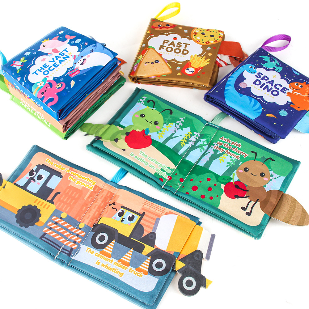 Source manufacturers three-dimensional baby cloth book early education toys 4 sides 8 pages English palm book animal fruit baby cloth book
