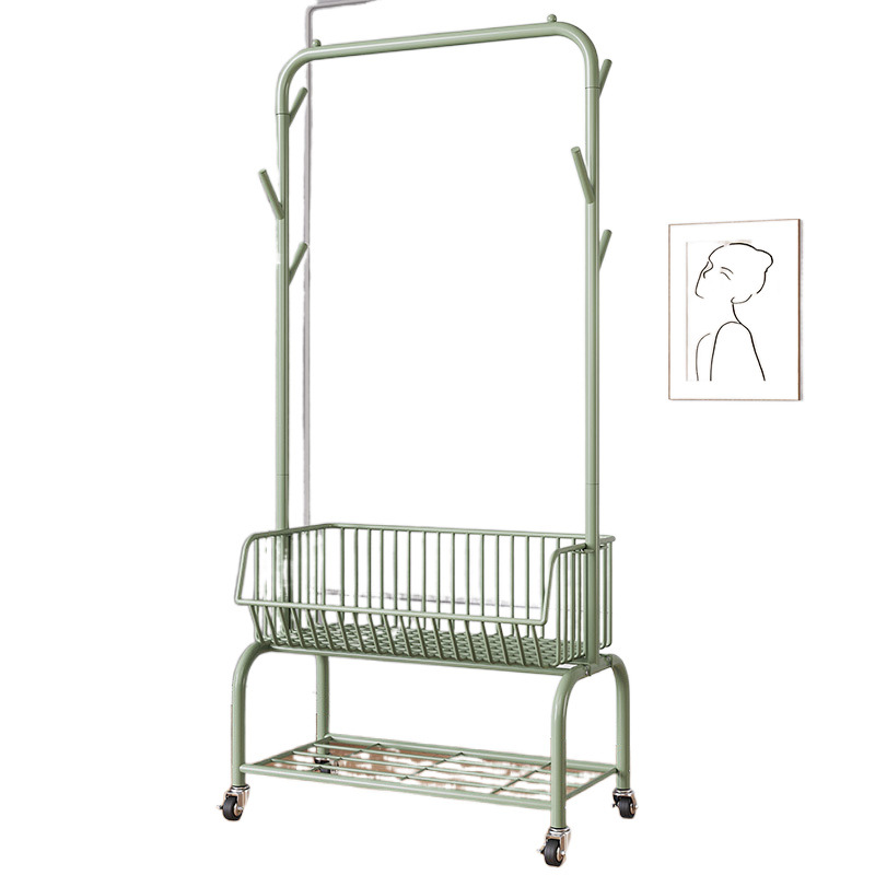 Bedroom Floor-Standing Coat Rack with Thickened Steel Pipes for Storing Clothes, Hats, and Bags, with Wheels, Ins-Style High Aesthetic Value